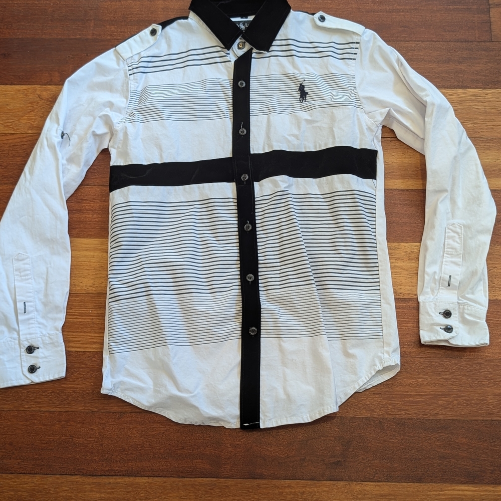 Ralph Lauren White & Black Striped Long-Sleeve Shirt